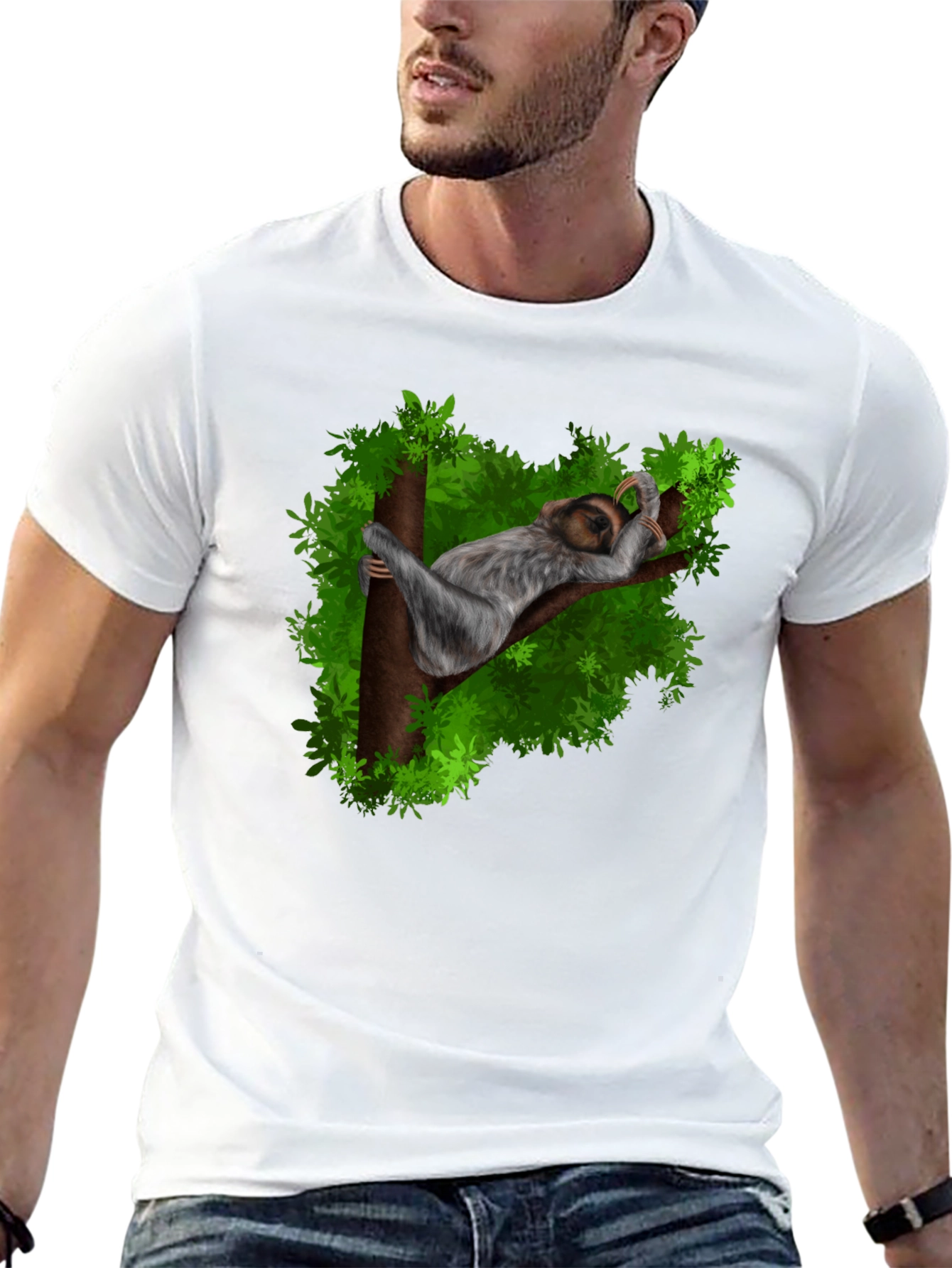 Camiseta Negra con Diseño de Perezoso Durmiendo