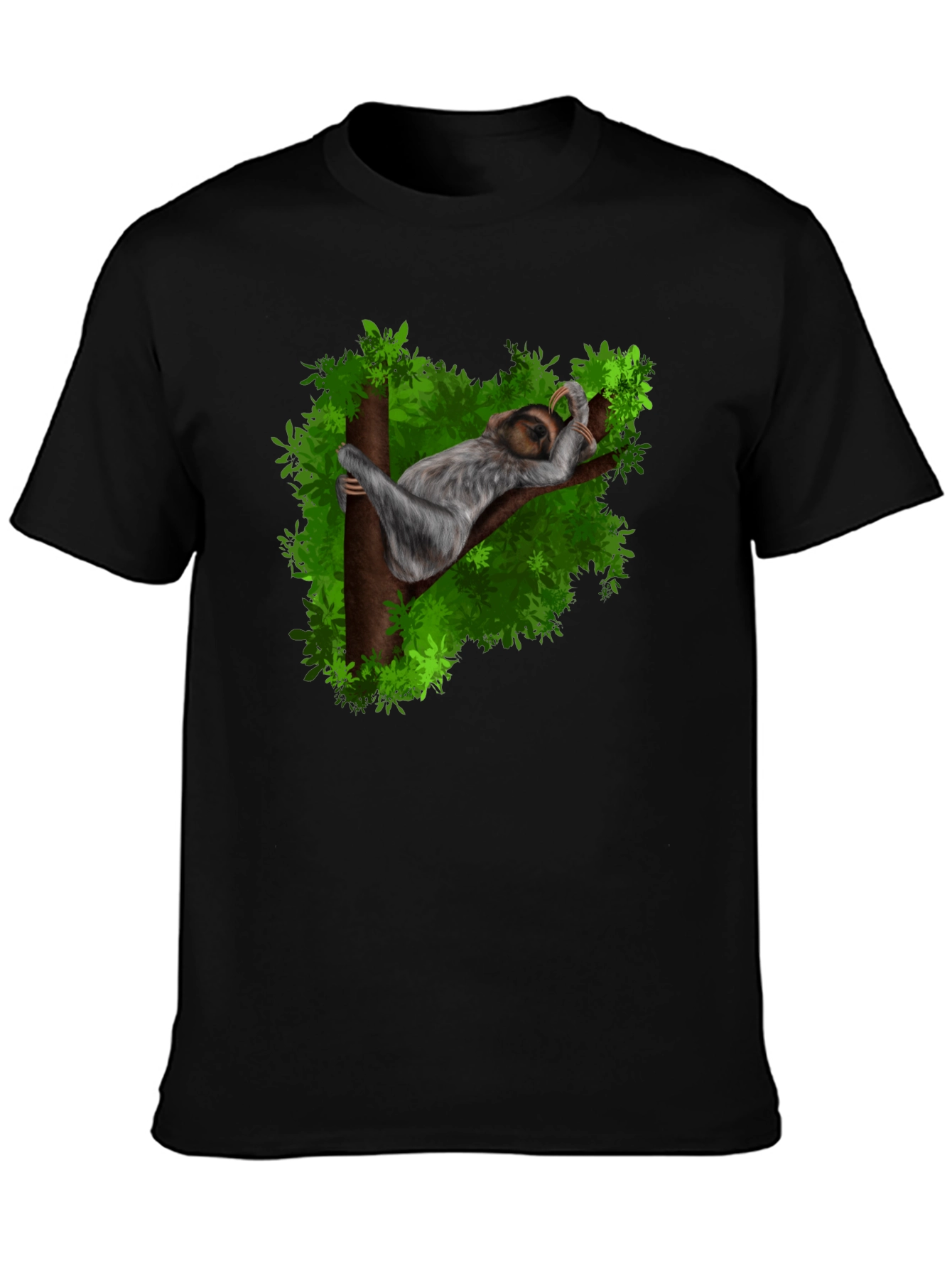 Camiseta Negra con Diseño de Perezoso Durmiendo