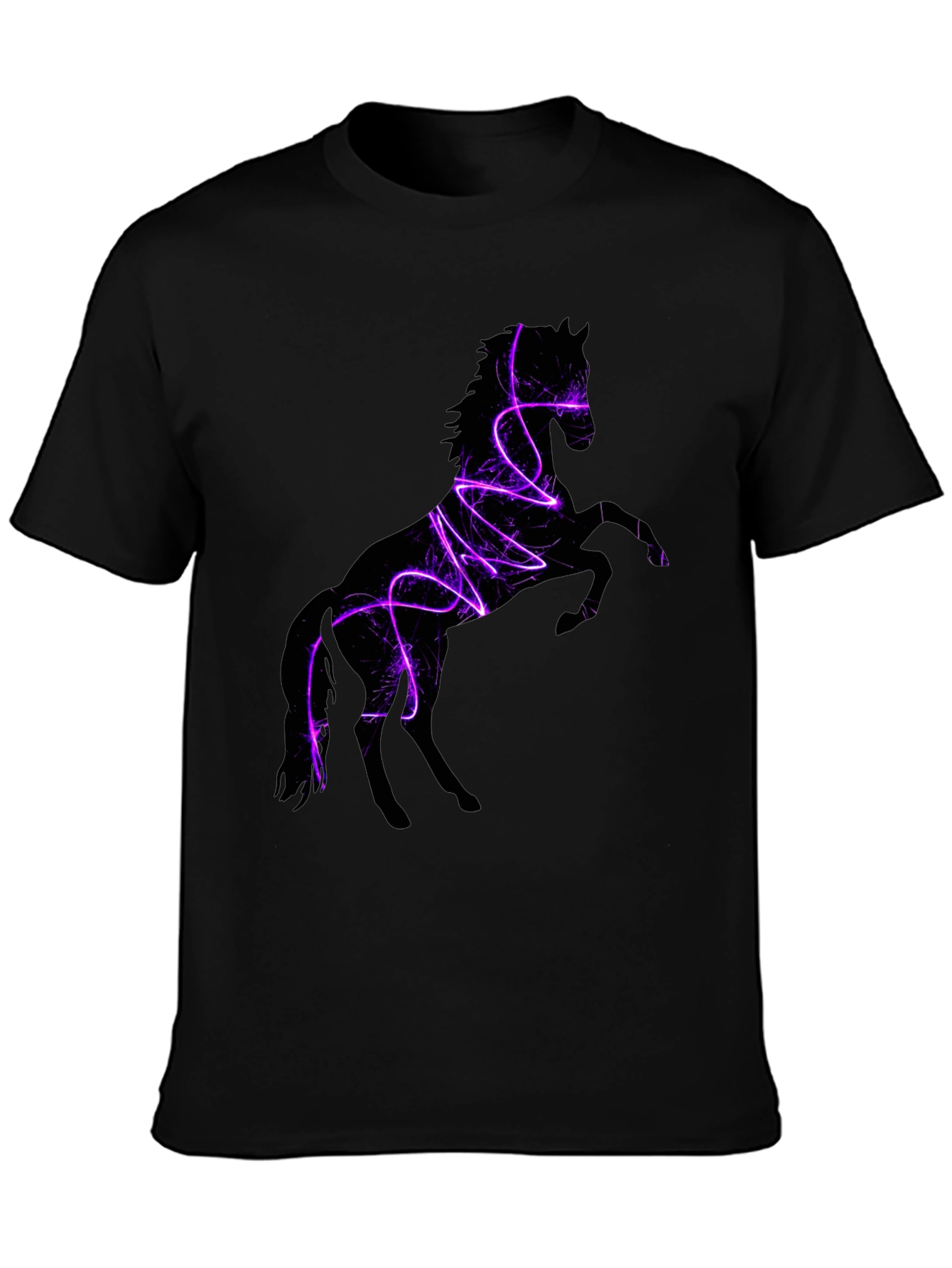 Camiseta Negra con Diseño de Caballo Eléctrico