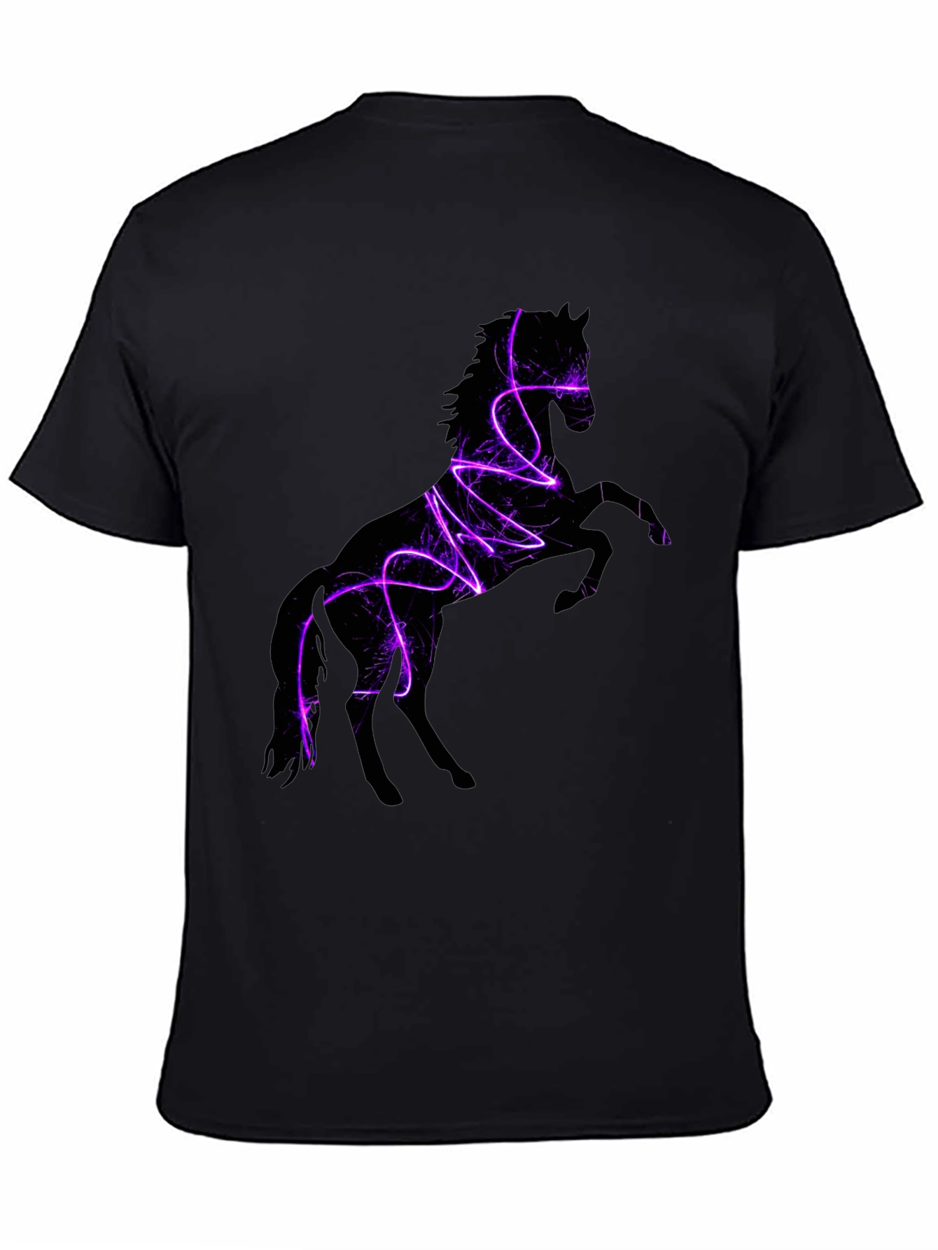 Camiseta Negra con Diseño de Caballo Eléctrico
