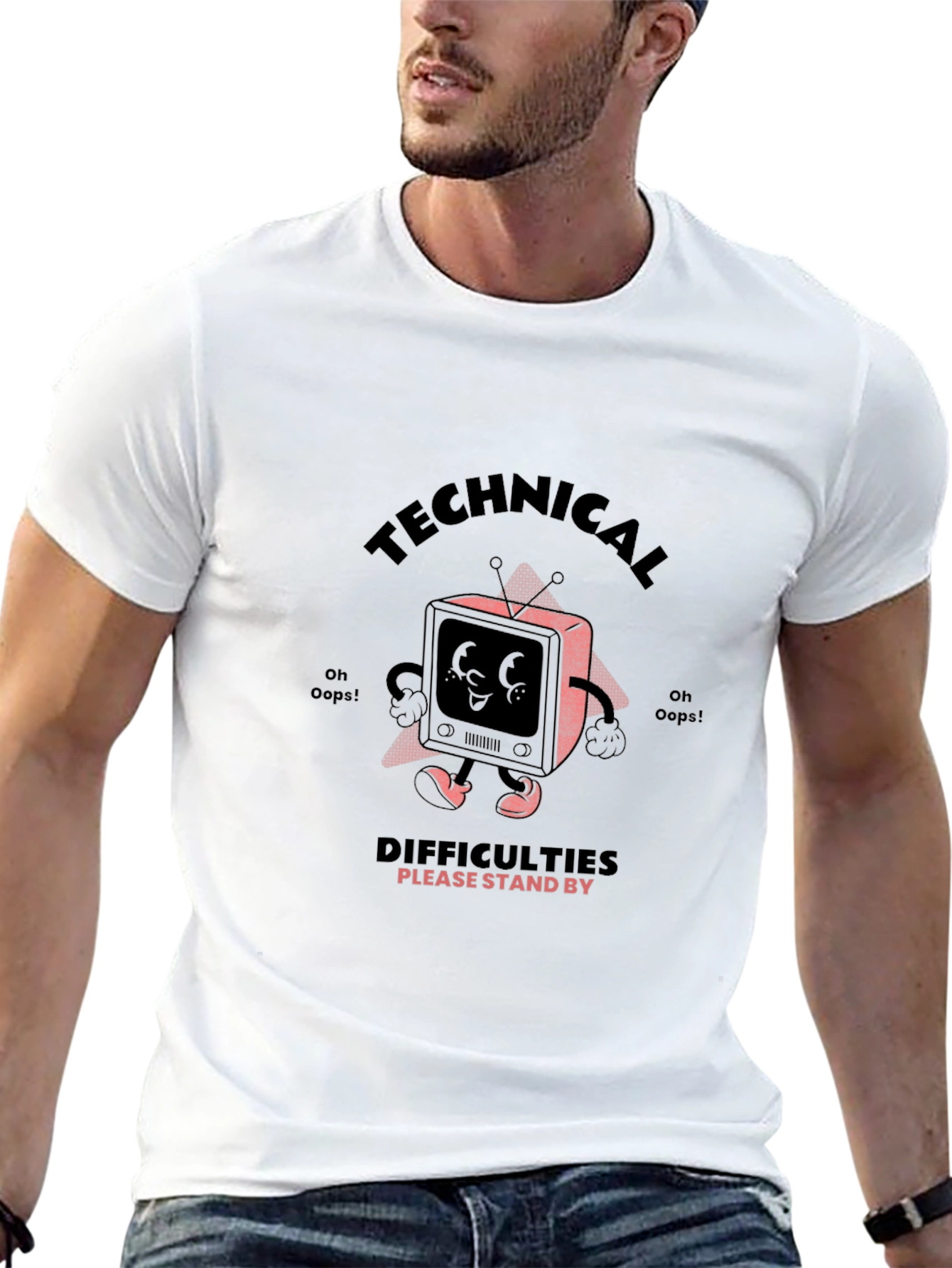 Camiseta Negra con Diseño Retro Technical Difficulties