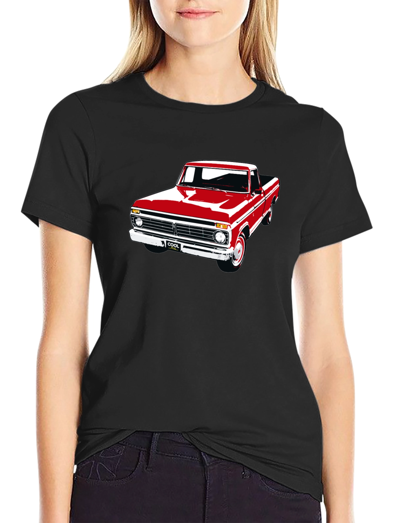 Camiseta Negra con Estampado de Camioneta Clásica