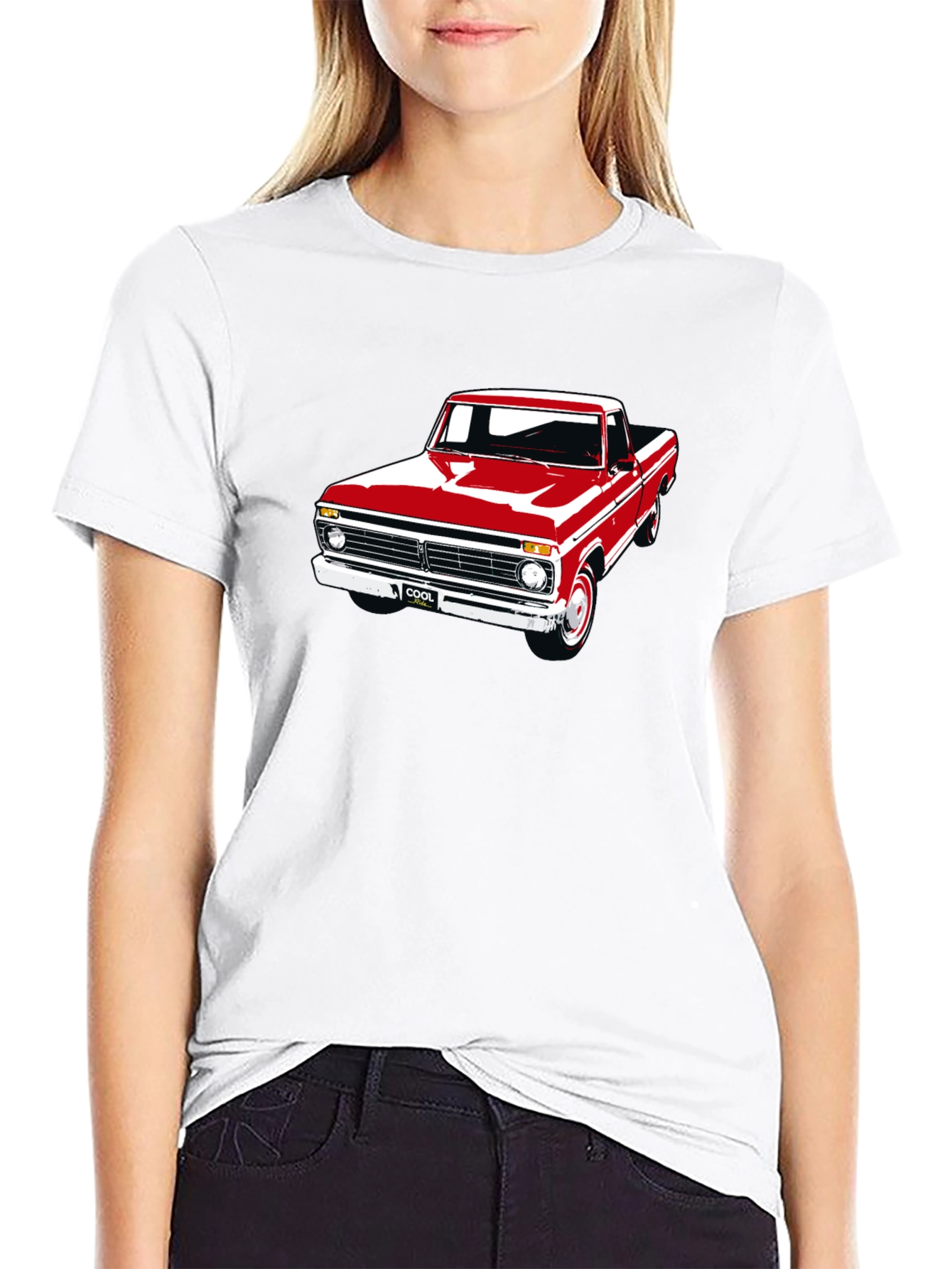 Camiseta Negra con Estampado de Camioneta Clásica