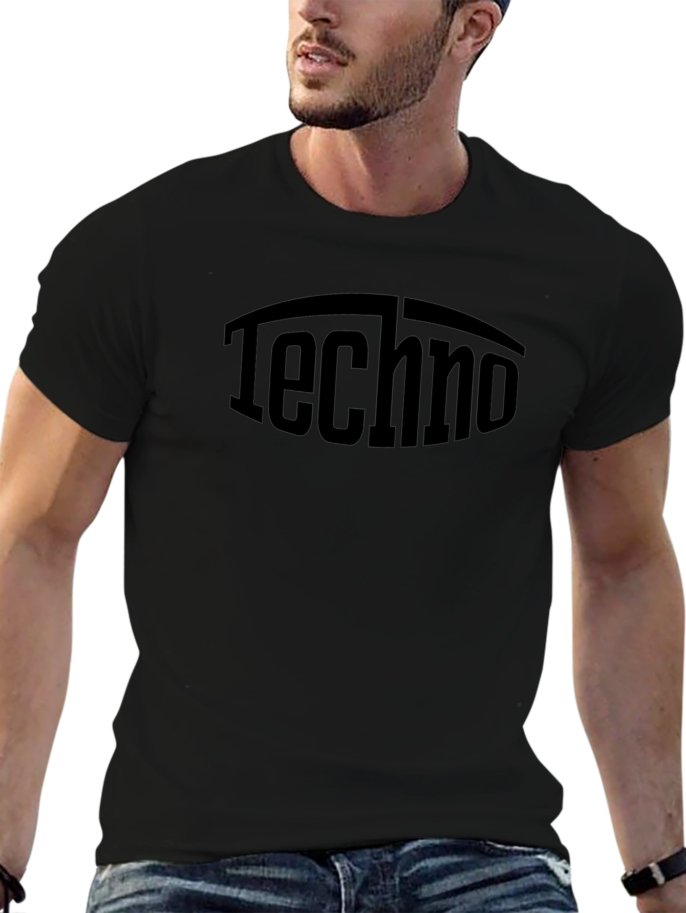 Camiseta Negra Techno Estampada Casual