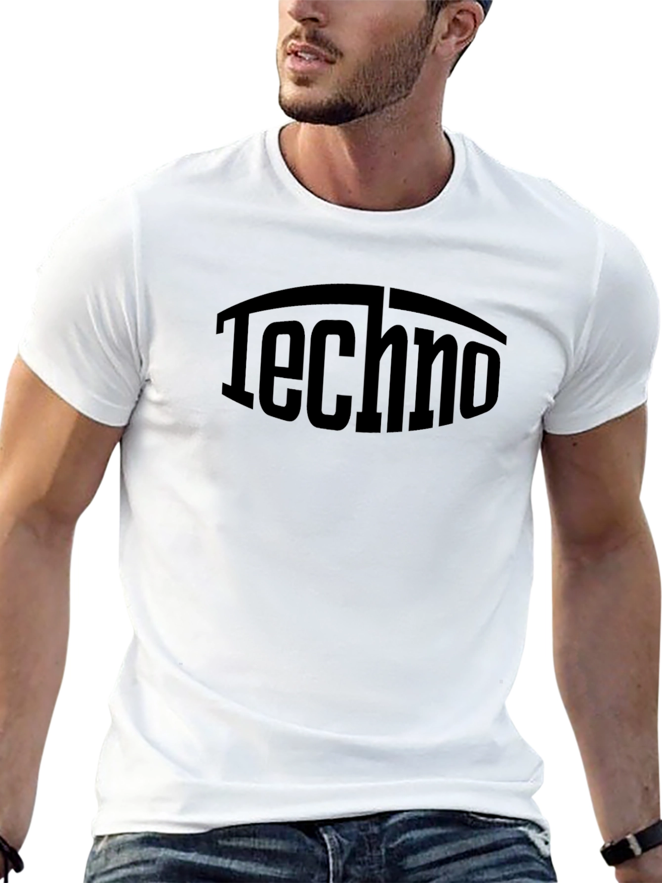 Camiseta Negra Techno Estampada Casual