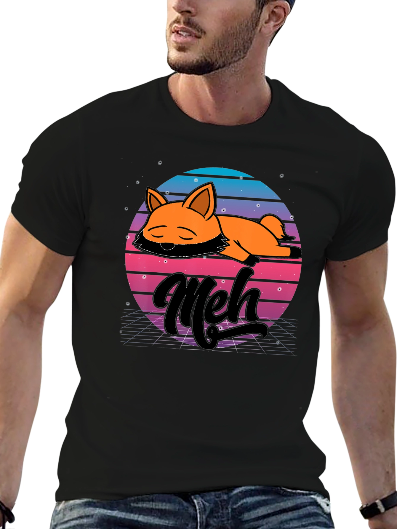 Camiseta Hombre Diseño Retro Meh Zorro Durmiente