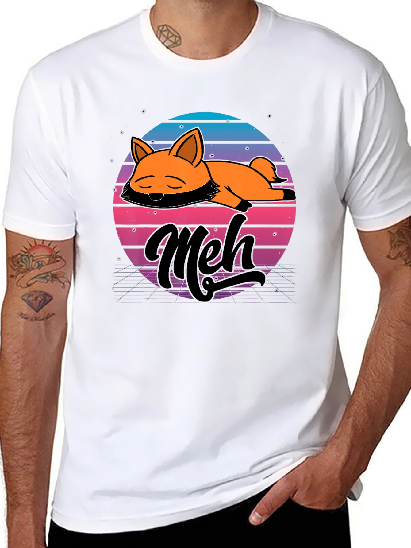 Camiseta Hombre Diseño Retro Meh Zorro Durmiente