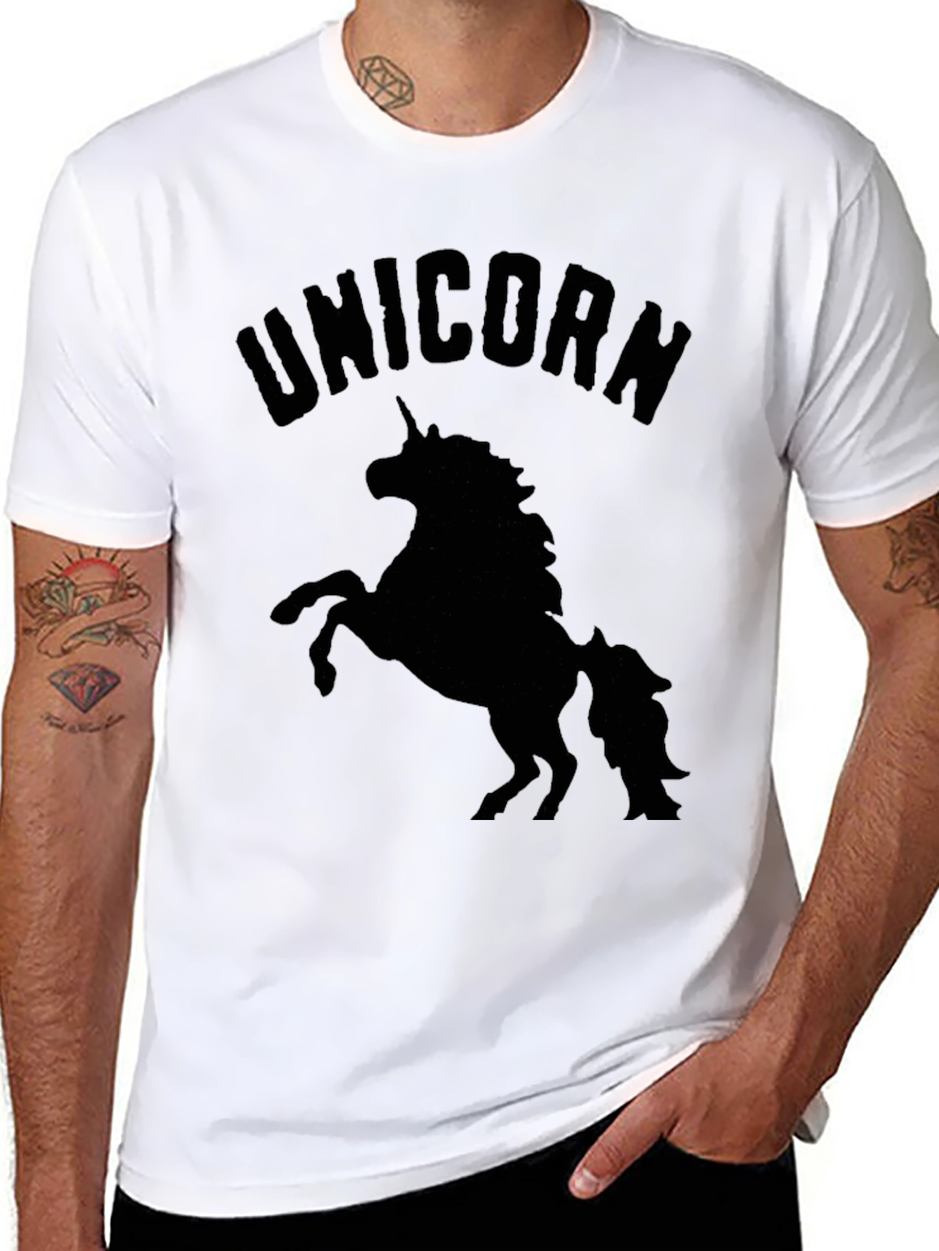 Camiseta Negra Unicornio Hombre Casual