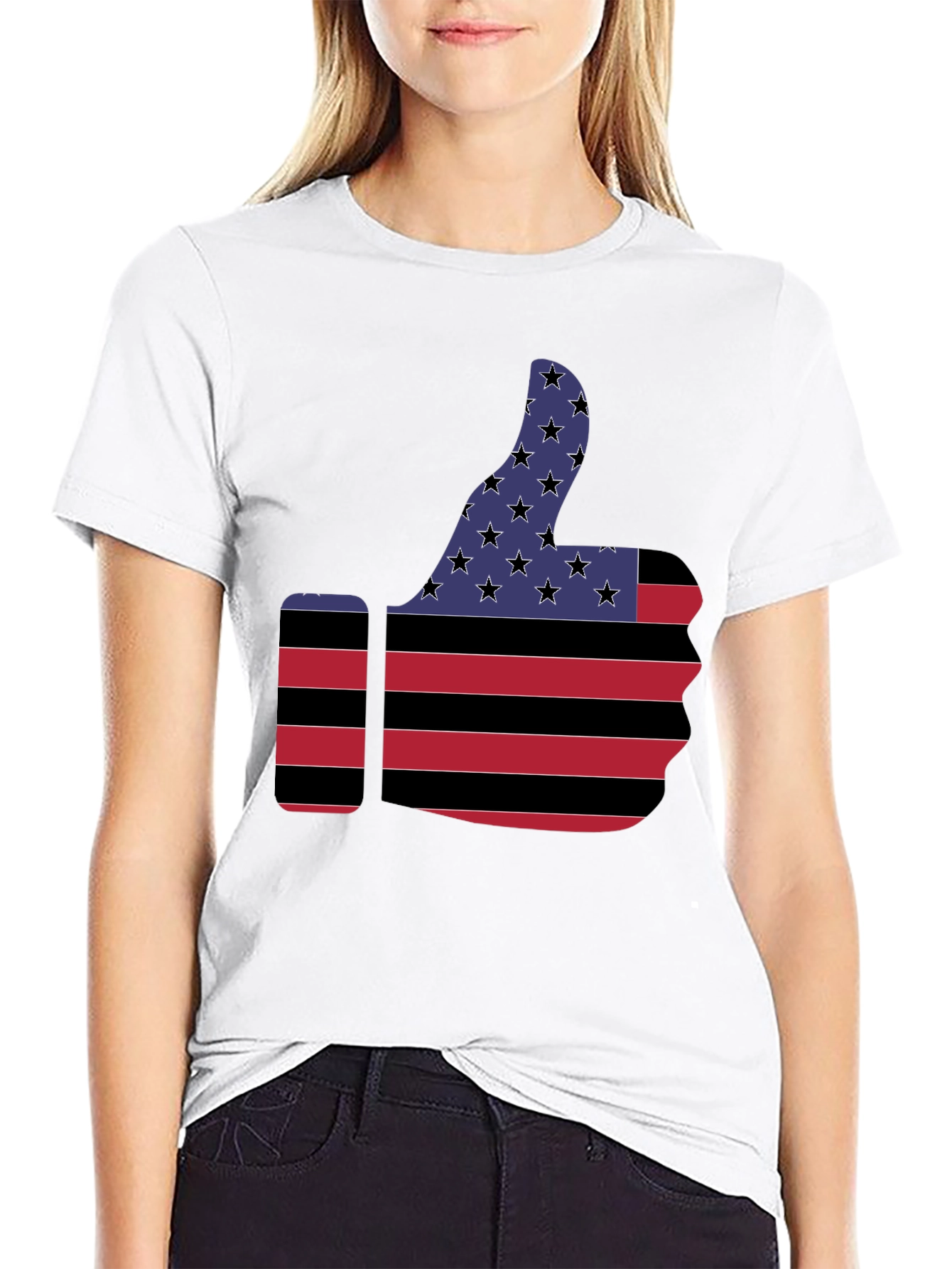 Camiseta Negra Pulgar Arriba Bandera USA