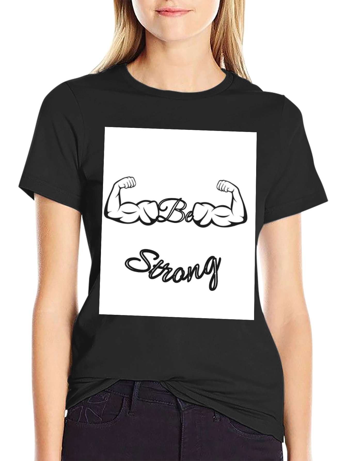 Camiseta Negra Sé Fuerte con Diseño de Bíceps