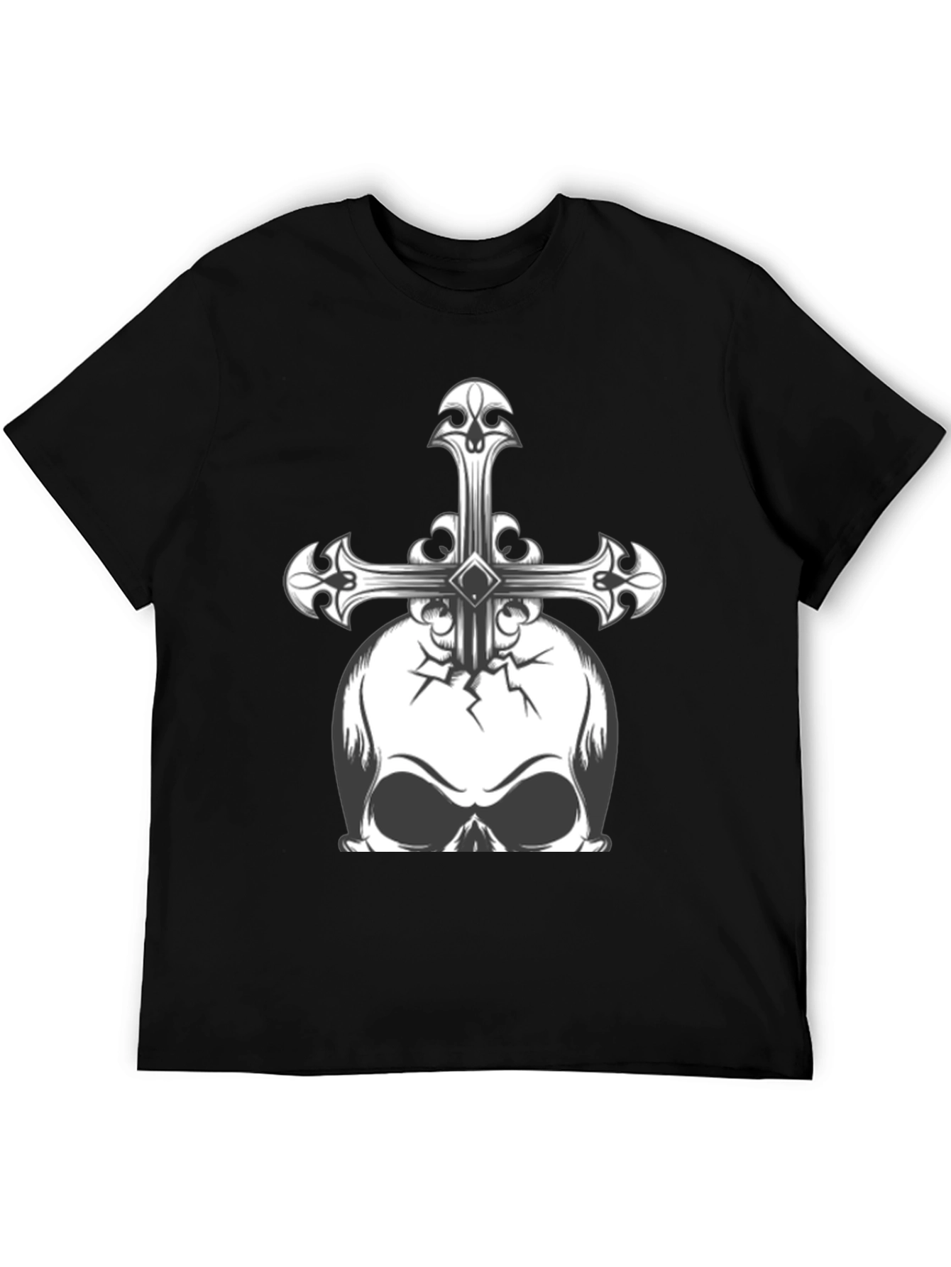 Camiseta Negra con Calavera y Cruz Gótica
