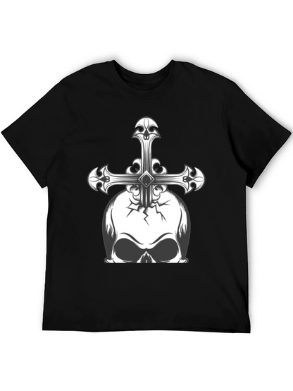 Camiseta Negra con Calavera y Cruz Gótica