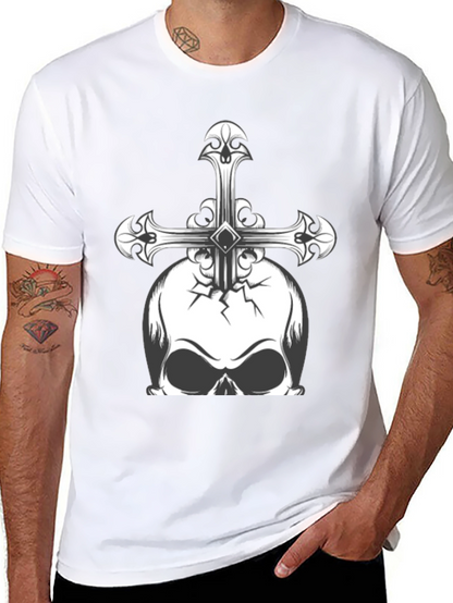 Camiseta Negra con Calavera y Cruz Gótica