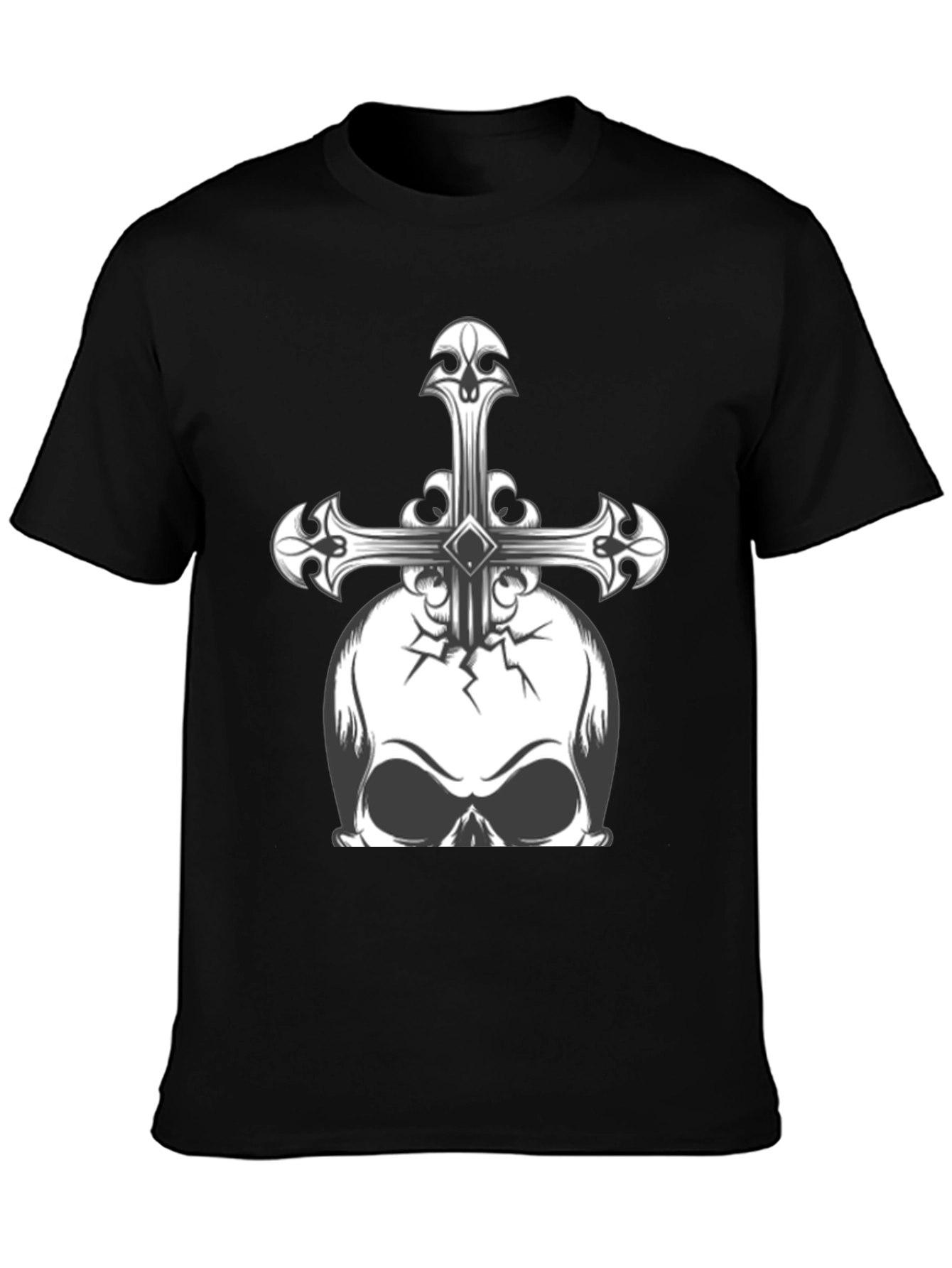 Camiseta Negra con Calavera y Cruz Gótica
