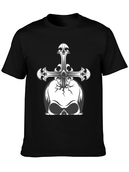 Camiseta Negra con Calavera y Cruz Gótica