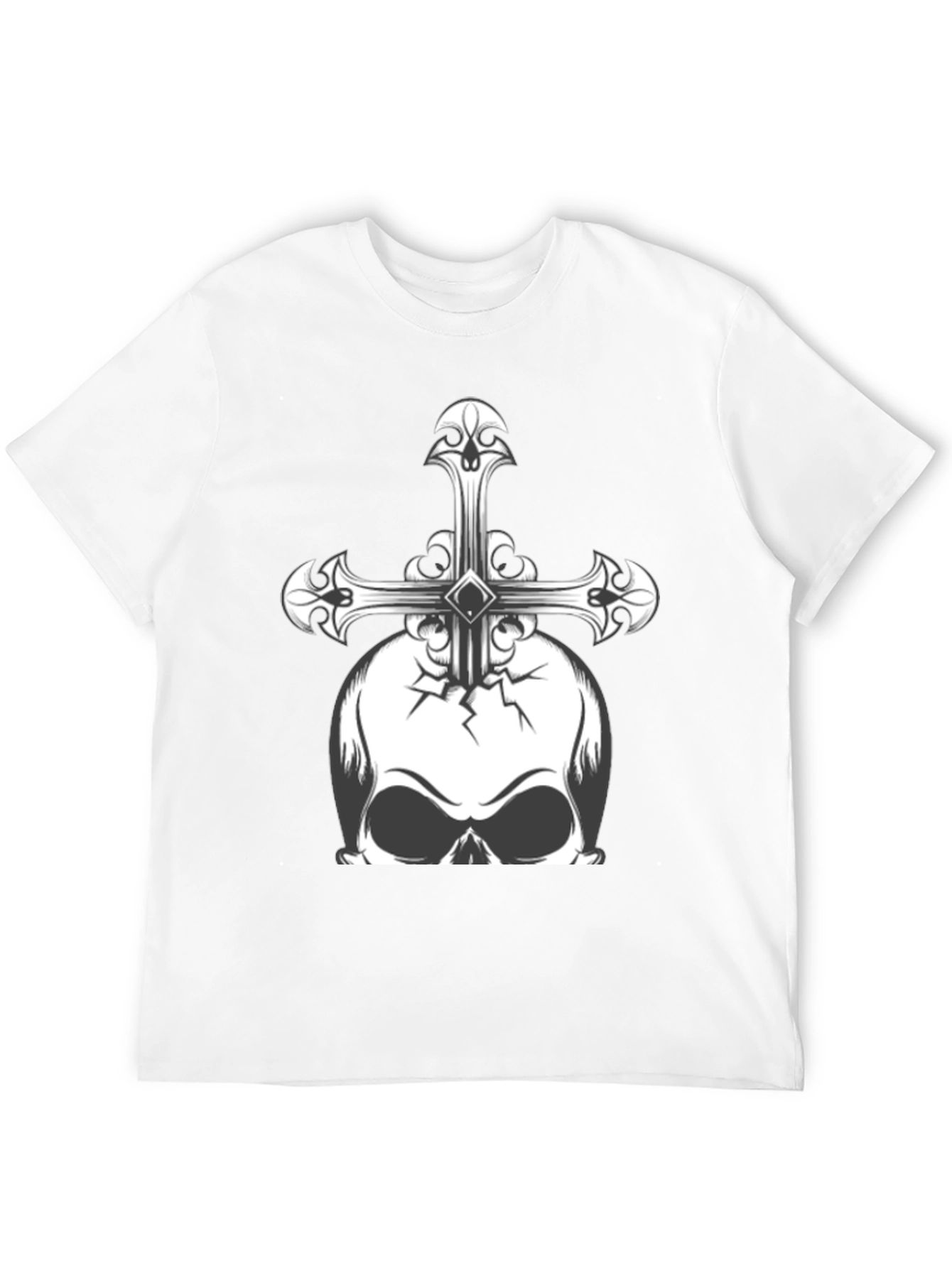 Camiseta Negra con Calavera y Cruz Gótica