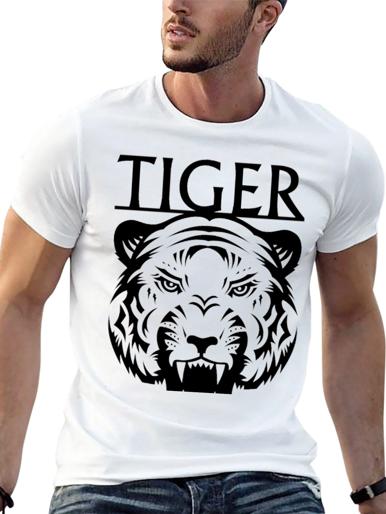 Camiseta Negra Estampada Tigre