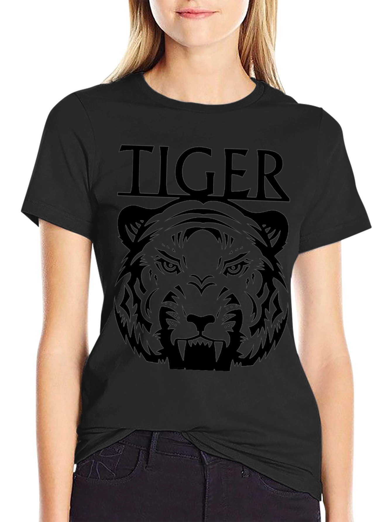 Camiseta Negra Estampada Tigre