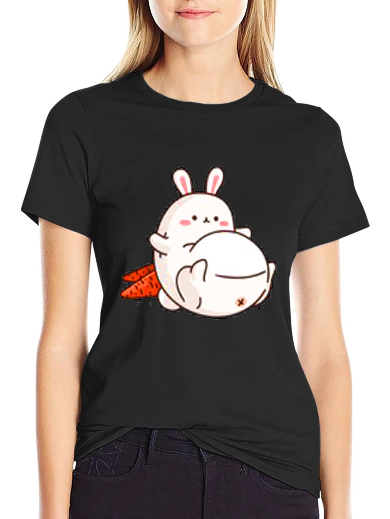 Camiseta Negra con Diseño de Conejos Adorable