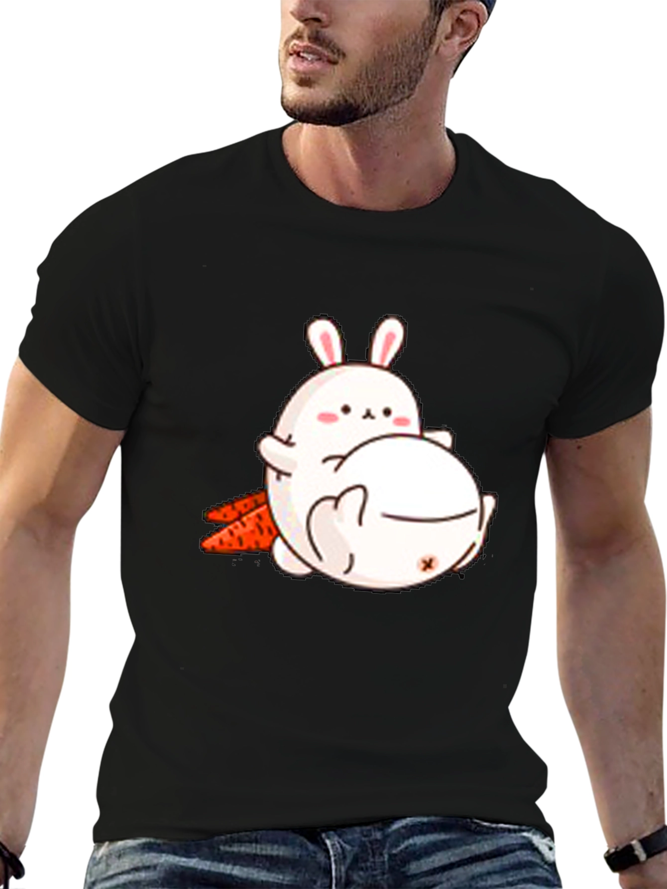 Camiseta Negra con Diseño de Conejos Adorable