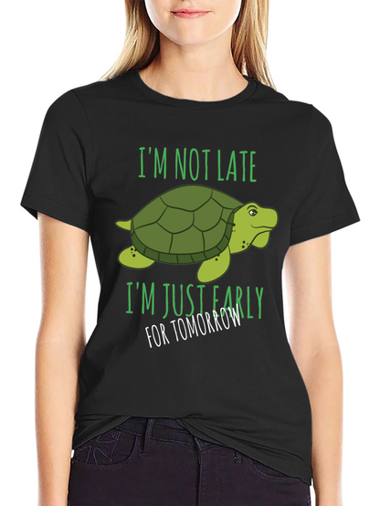 Camiseta Negra con Diseño de Tortuga Divertida