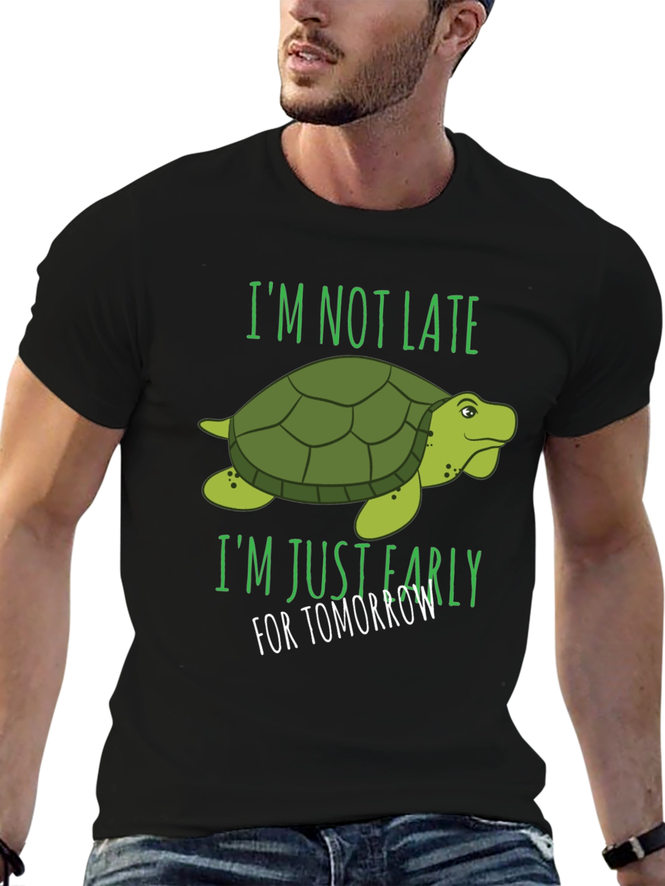 Camiseta Negra con Diseño de Tortuga Divertida