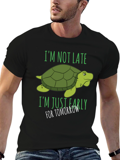 Camiseta Negra con Diseño de Tortuga Divertida