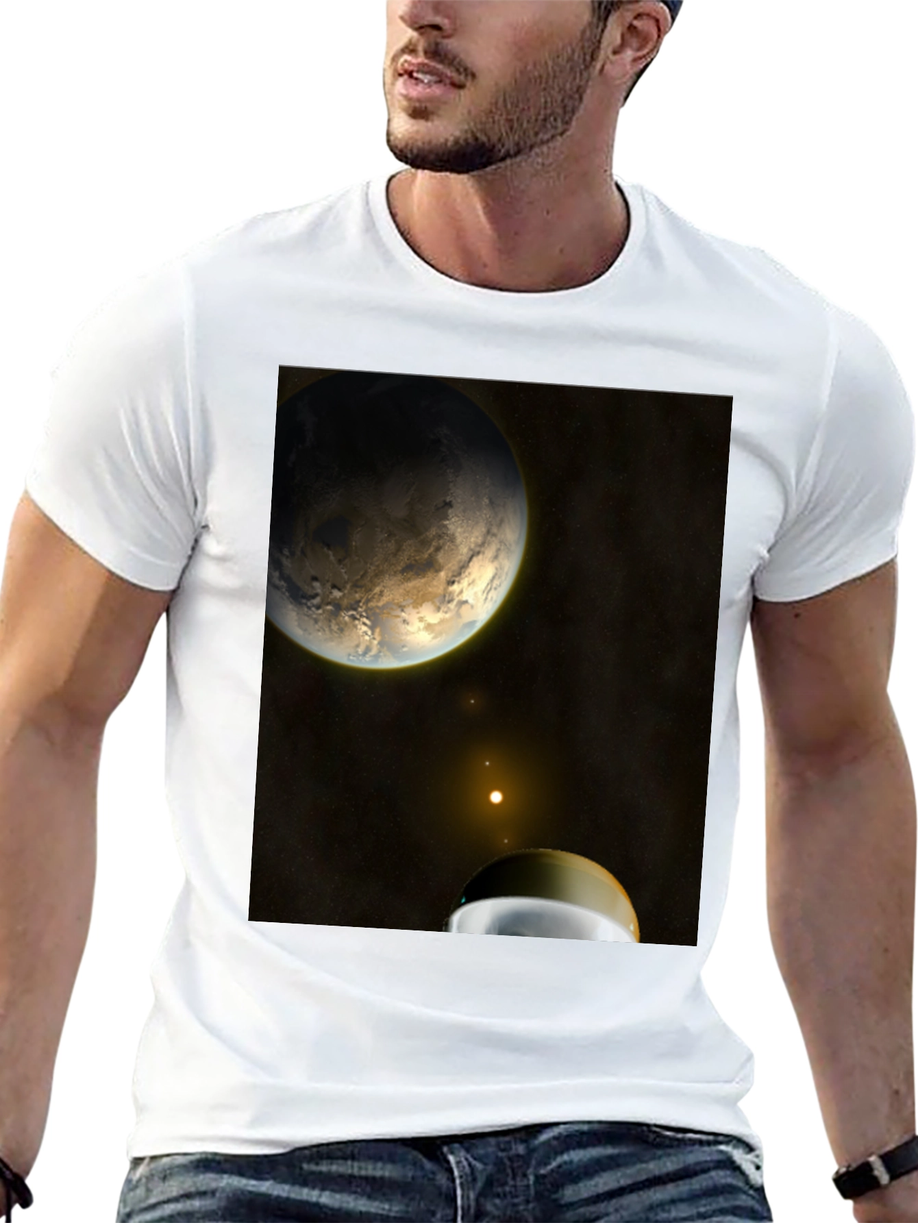 Camiseta Negra con Diseño Espacial