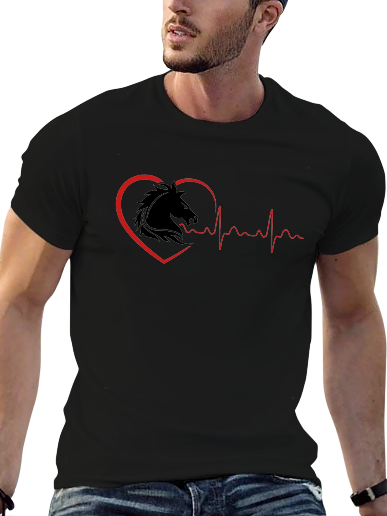 Camiseta Negra Corazón Ecuestre