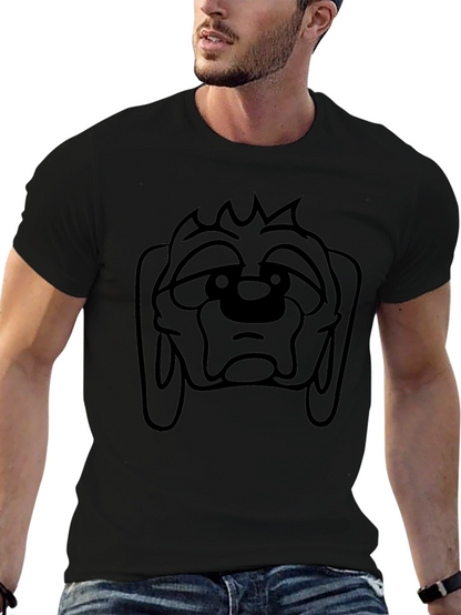 Camiseta Negra con Estampado de Cara de Perro Triste