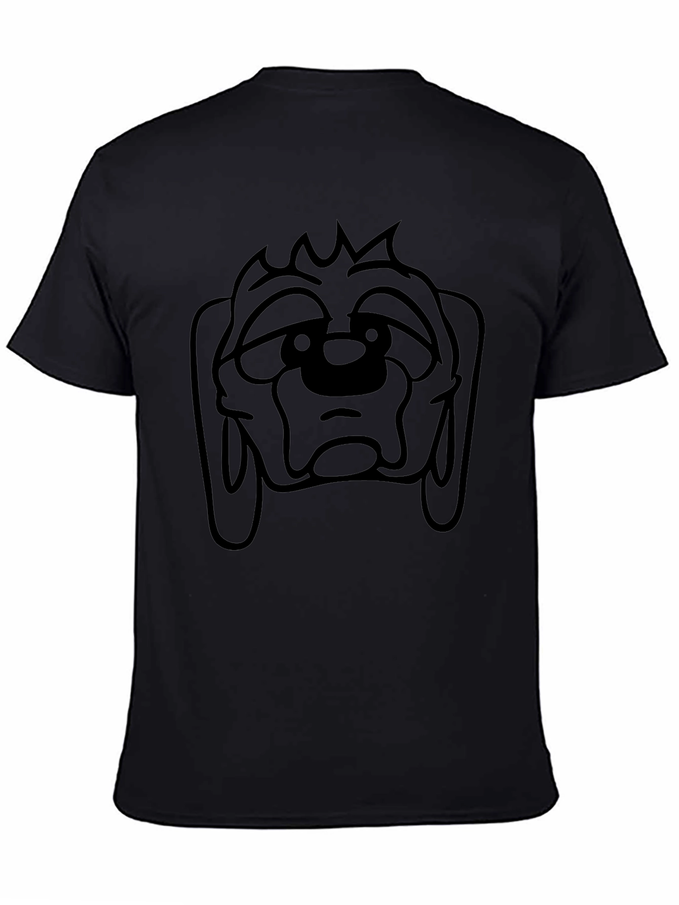 Camiseta Negra con Estampado de Cara de Perro Triste