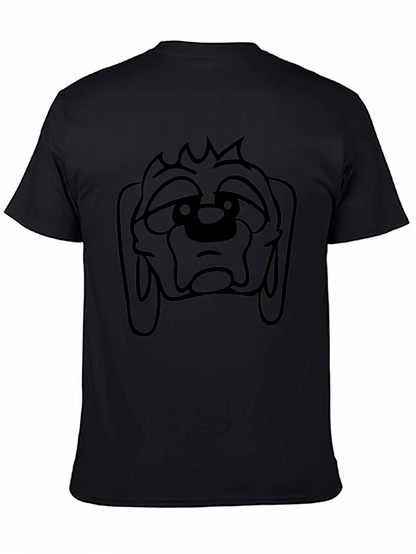 Camiseta Negra con Estampado de Cara de Perro Triste