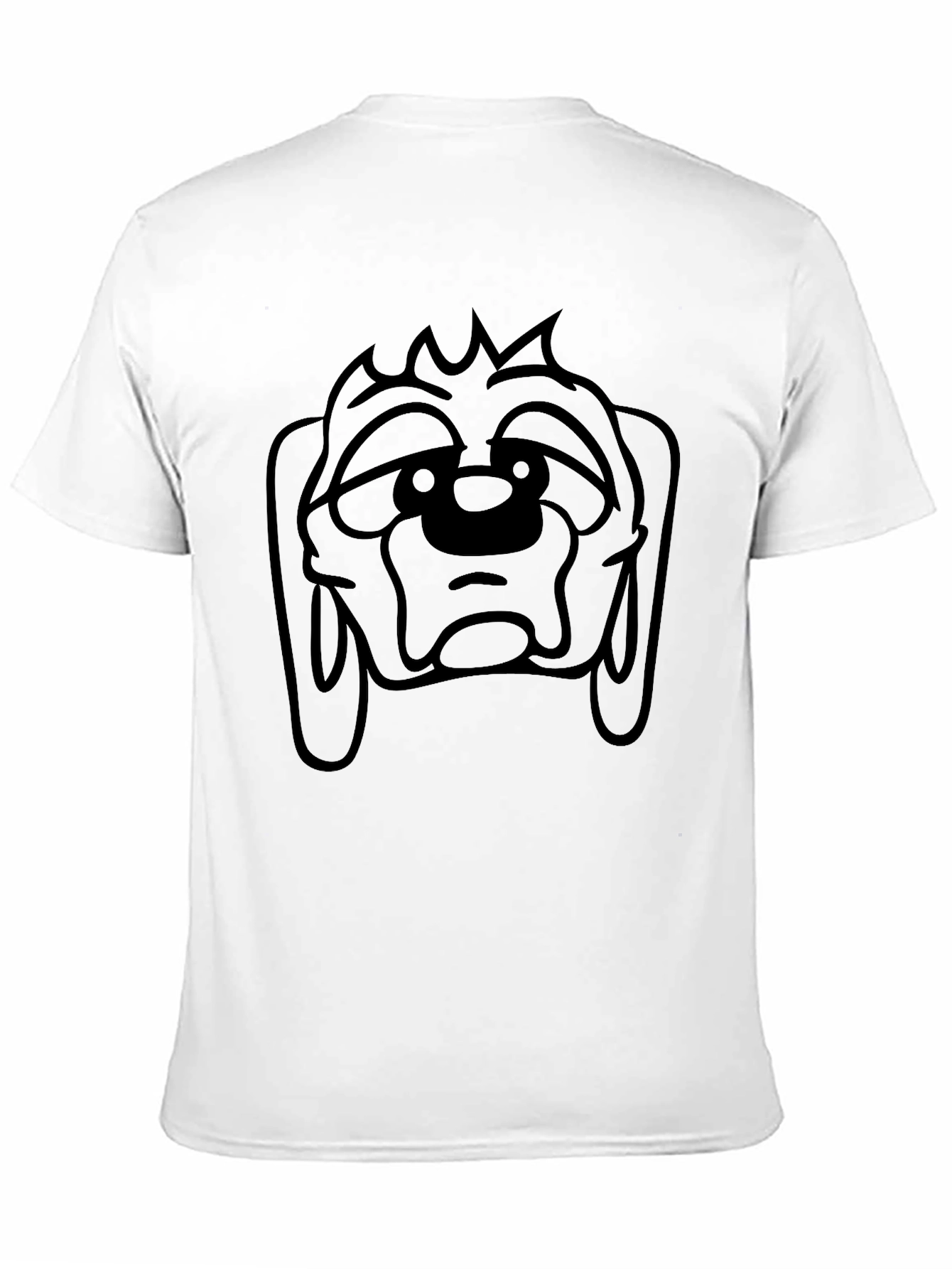 Camiseta Negra con Estampado de Cara de Perro Triste
