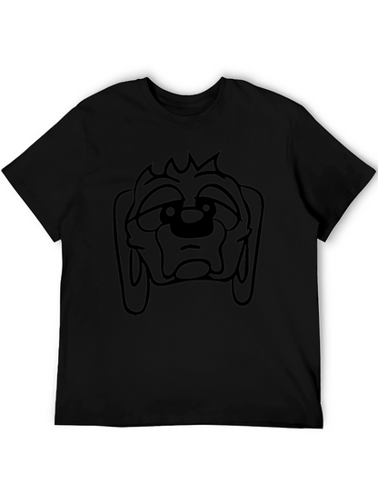 Camiseta Negra con Estampado de Cara de Perro Triste