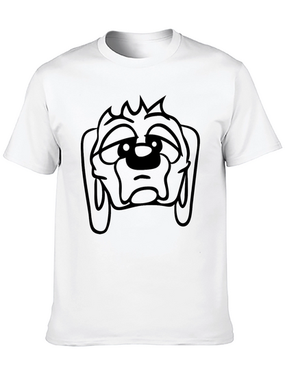 Camiseta Negra con Estampado de Cara de Perro Triste