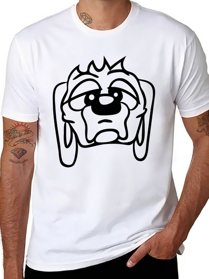 Camiseta Negra con Estampado de Cara de Perro Triste