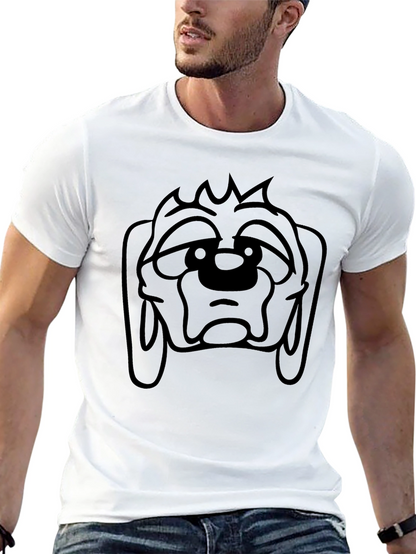 Camiseta Negra con Estampado de Cara de Perro Triste
