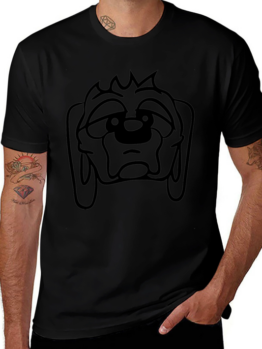 Camiseta Negra con Estampado de Cara de Perro Triste