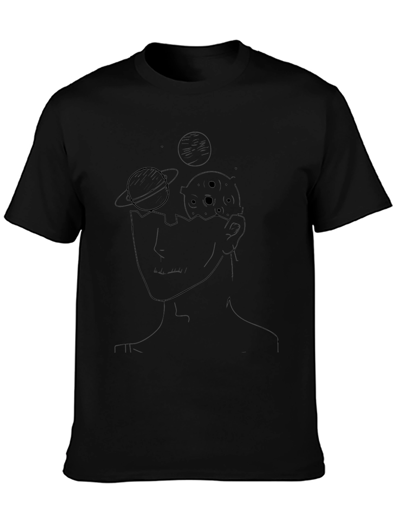 Camiseta Negra con Diseño Abstracto Espacial