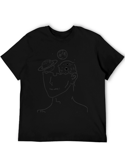 Camiseta Negra con Diseño Abstracto Espacial