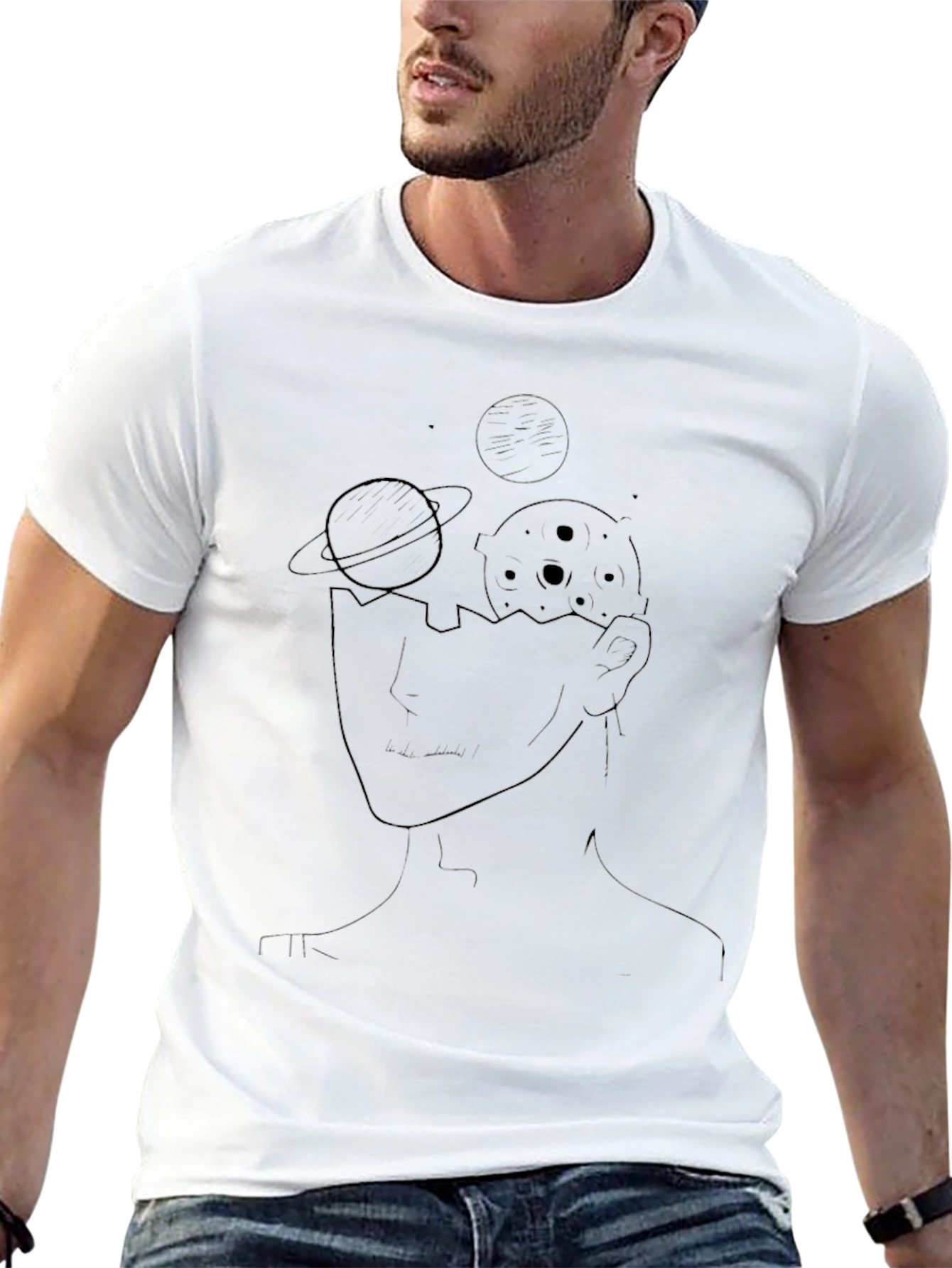 Camiseta Negra con Diseño Abstracto Espacial