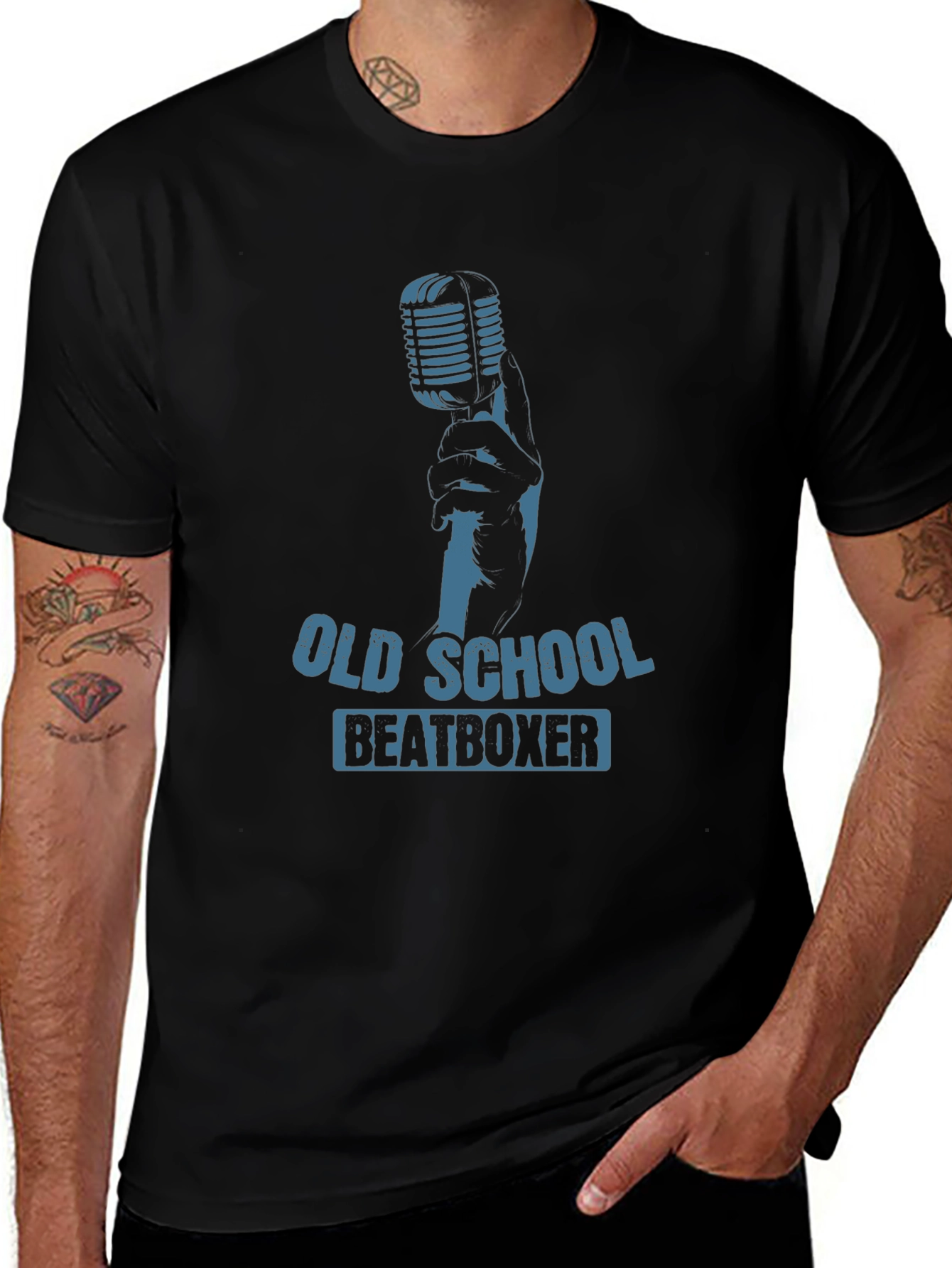 Camiseta Negra Old School Beatboxer para Hombre