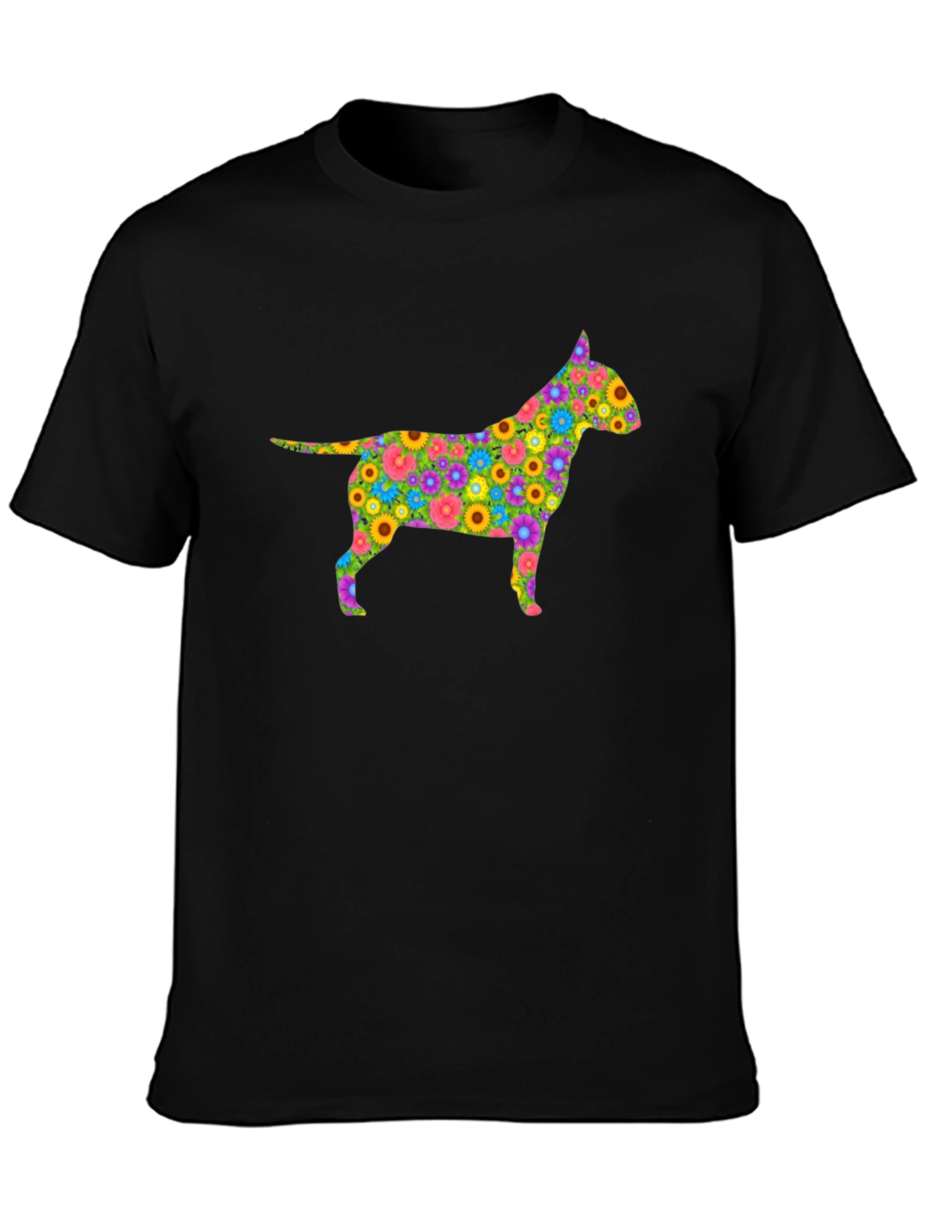 Camiseta Negra con Silueta de Perro Floral