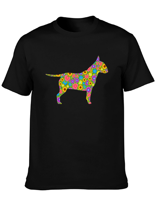 Camiseta Negra con Silueta de Perro Floral