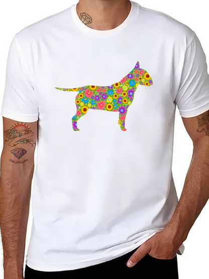 Camiseta Negra con Silueta de Perro Floral