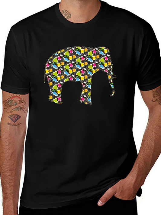 Camiseta Negra con Diseño de Elefante Abstracto