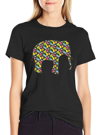 Camiseta Negra con Diseño de Elefante Abstracto