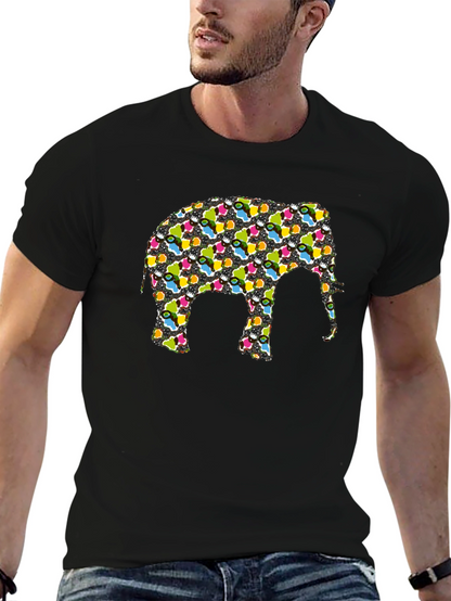 Camiseta Negra con Diseño de Elefante Abstracto