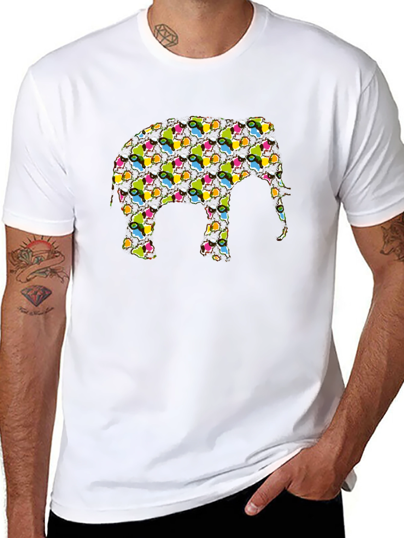 Camiseta Negra con Diseño de Elefante Abstracto