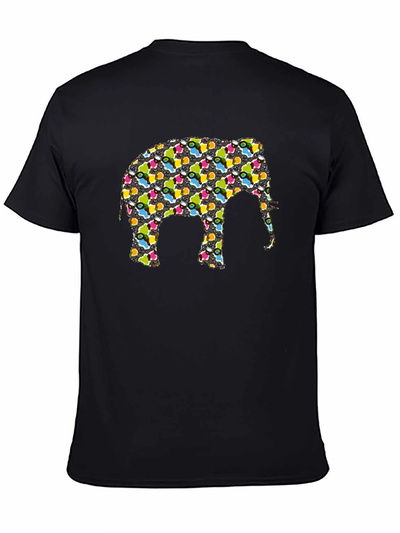 Camiseta Negra con Diseño de Elefante Abstracto